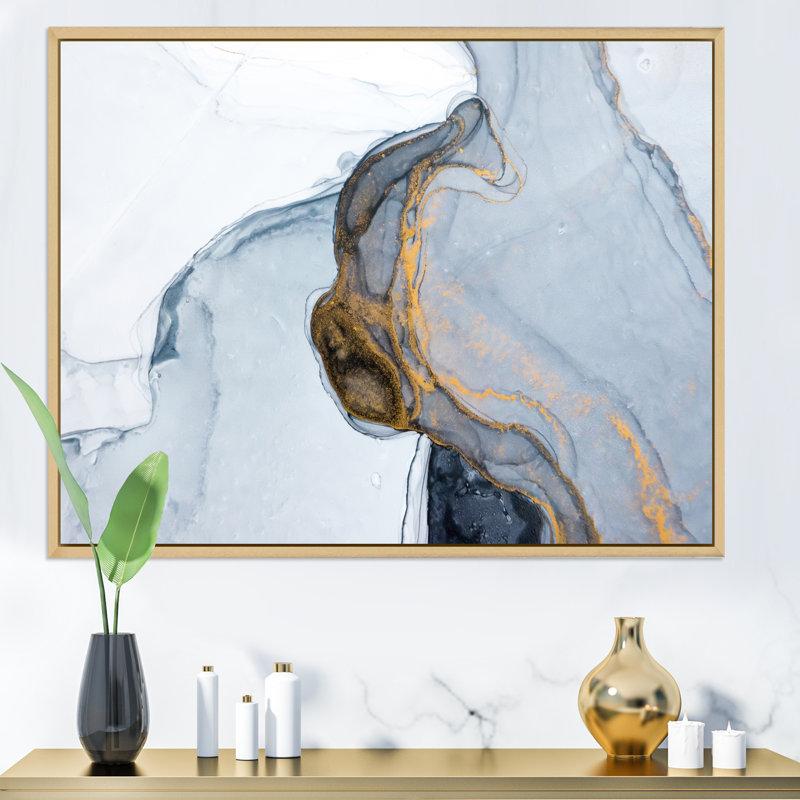 Luxe luxueux or gris marbré, art sur toile moderne, H 8 po x l 12 po x P 1 po, Toile avec cadre flottant brun