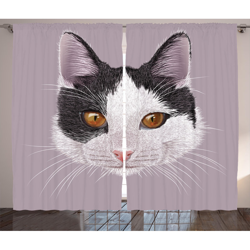 Cat Semi-Sheer Rod Pocket Curtain Panels, 54" W x 90" L