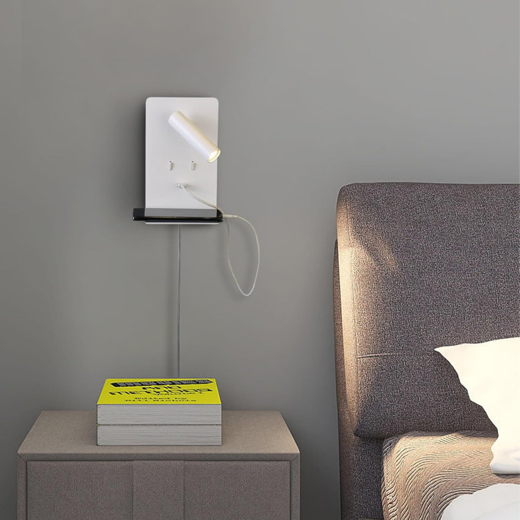 Wall Mounted LED Reading Light With USB Port, Adjustable Bedside Sconce, Dual Switch Control, Plug-In Or Hardwired Installation