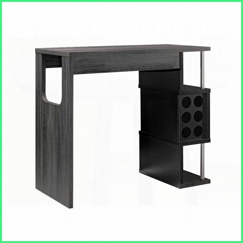 Gris patiné Table basse noire avec compartiment pour verres à vin, 3 tablettes pour bar personnel, rangement compact