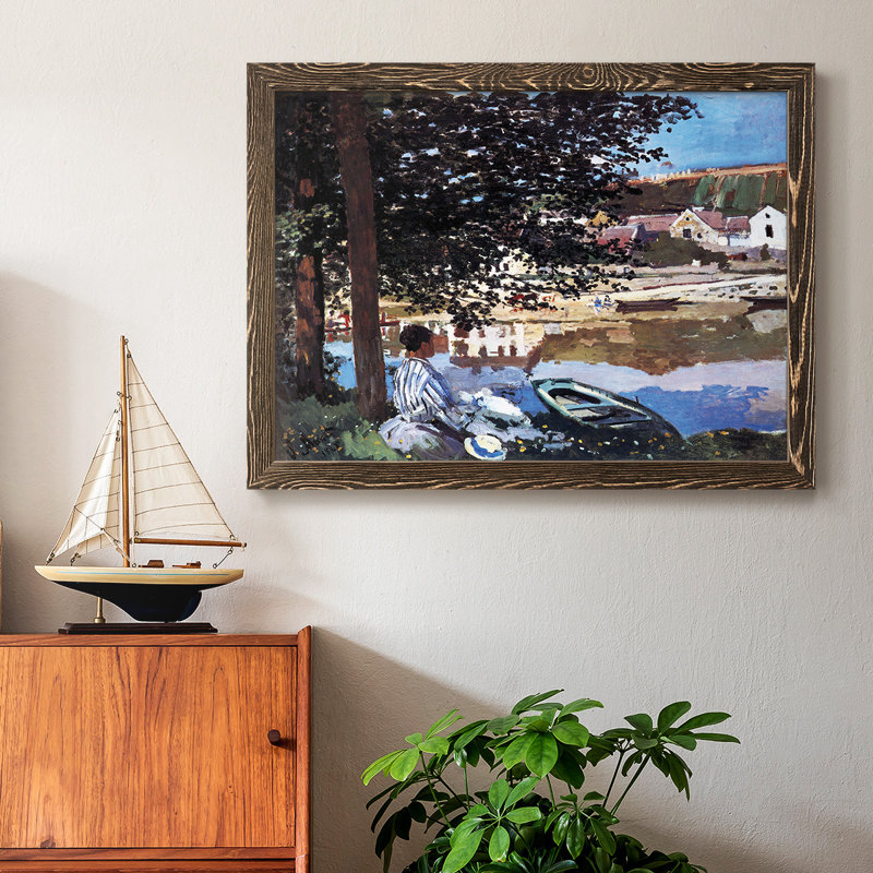 «The River Has Burst Its Banks» par Monet - reproduction d'art sur toile, H 22 po x l 32 po x P 1,5 po, Noyer