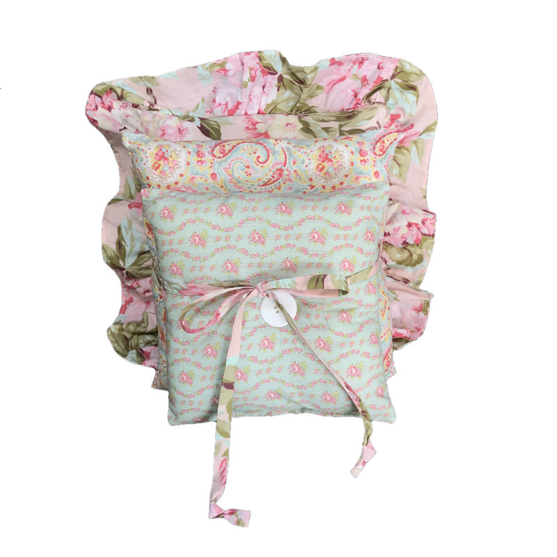 Tea Party Ruffled and Buttons Cotton Blend Reversible Throw Pillow