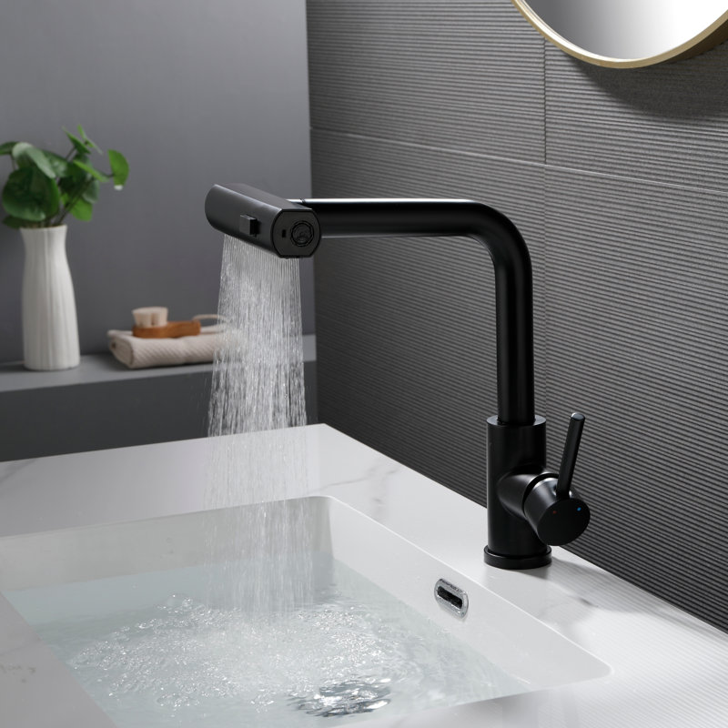 11.7"H Stainless 360° Swivel Bathroom Faucet With 3-Function Pull-Out Sprayer, Matte Black