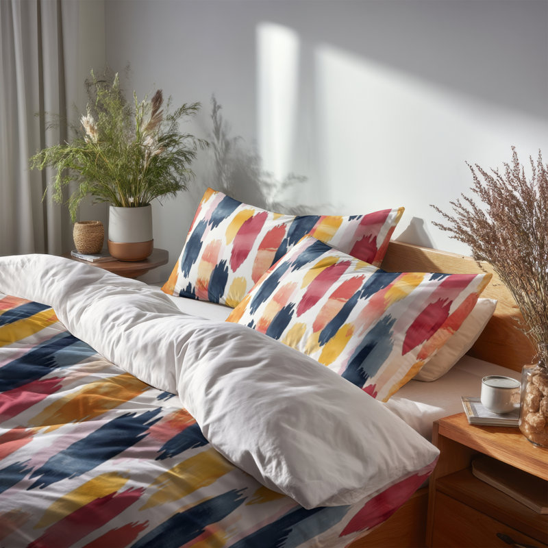Ensemble de housse de couette 3 pièces Coastal - noir et rouge Drift Ikat, Housse de couette pour grand lit et 2 taies décor