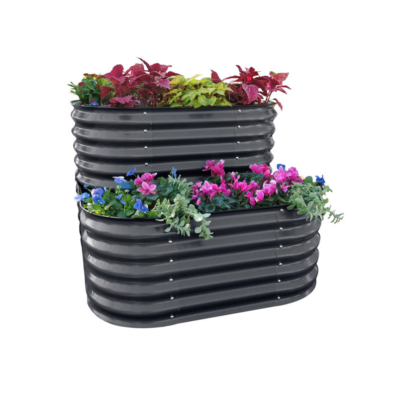 Cascading Metal Outdoor Raised Garden Bed, Modern Gray