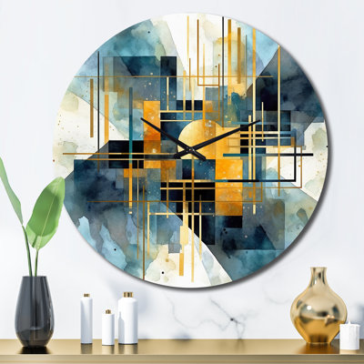 Horloge murale formes abstraites or et bleu