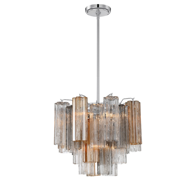 Arras Dimmable Tiered Chandelier, 13.75" H x 17.75" W x 17.75" D, Gray/Yellow, Polished Chrome