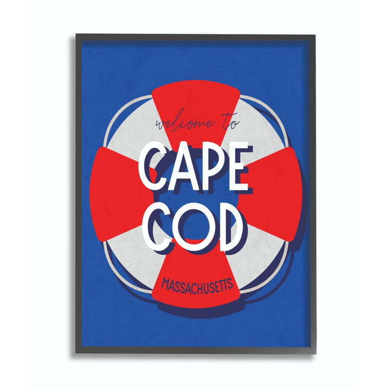 «Cape Cod Beach Coast Ocean Word Design», impression sur toile, H 20 po x l 16 po, Giclée encadrée noir minuit