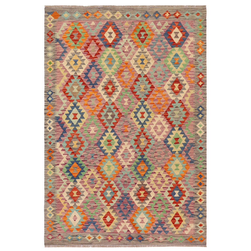 Tapis gris / bleu / beige en laine noué à la main et rectangulaire 5 pi 11 po x 7 pi 9 po Steinsel