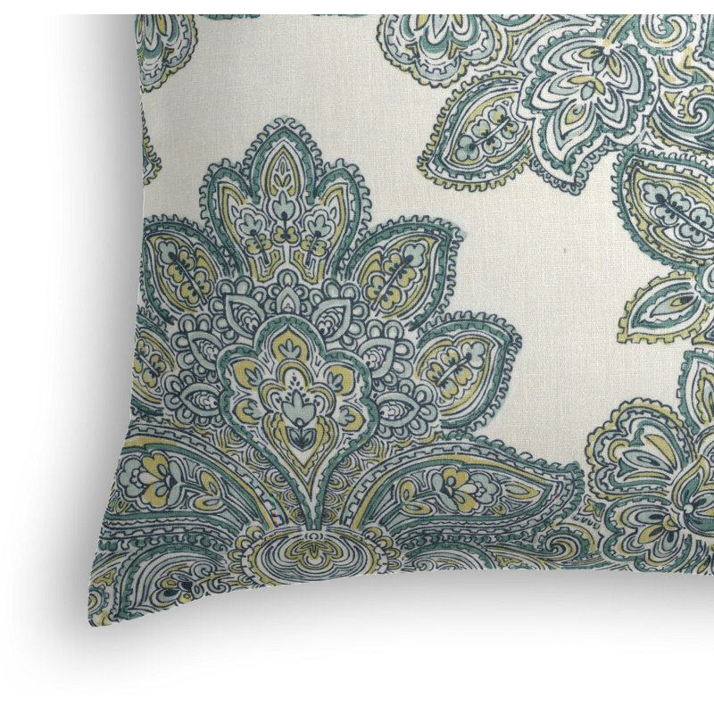 Baroque Square Pillow Cover & Insert, 22" x 22", Aqua/Yellow