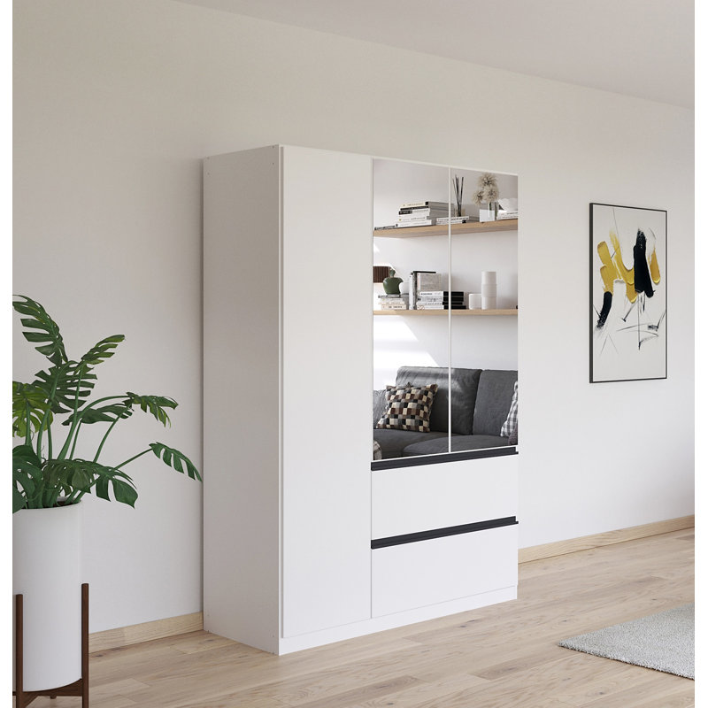 Wardrobe wardrobe COSTA hinged door wardrobe with push-to-open function, White/Grey Metallic handles