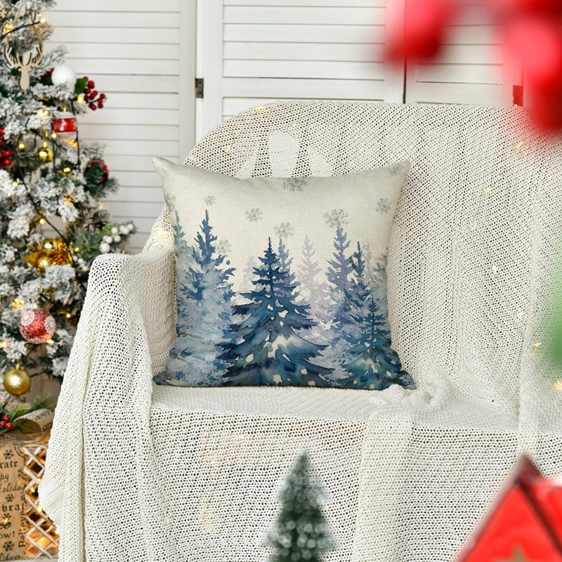 Housse de coussin bleu flocon de neige arbre de Noël, housse de coussin 18 x 18 pouces
