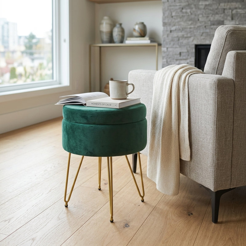 Alaney Stainless Steel Accent Stool, Green Velvet