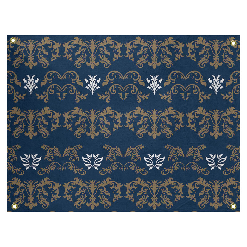 Tapisserie baroque en polyester polyester St Louis, H 59 po x l 80 po, Bleu marine / brun / blanc