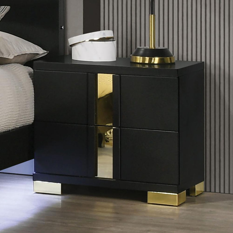 Table de chevet 2 tiroirs Ostrowski, Black
