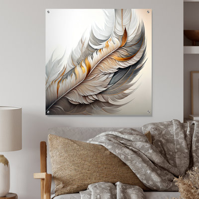 Plume blanche aquarelle - art mural abstrait transitionnel en acrylique pour le salon
