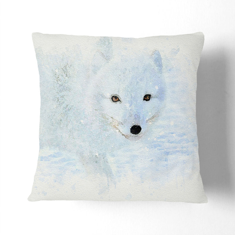 Winter Fox Cushion with Filling, 40cm H x 40cm W x 15cm D, White