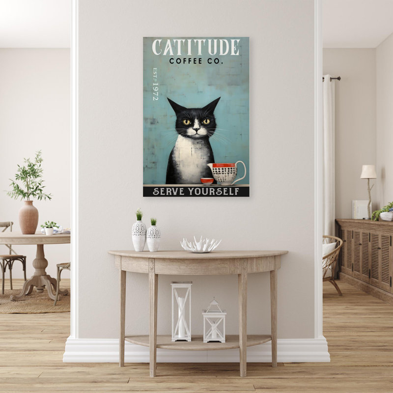 Catitude Coffee Co sur impression sur toile, H 36 po x l 24 po x P 1,25 po