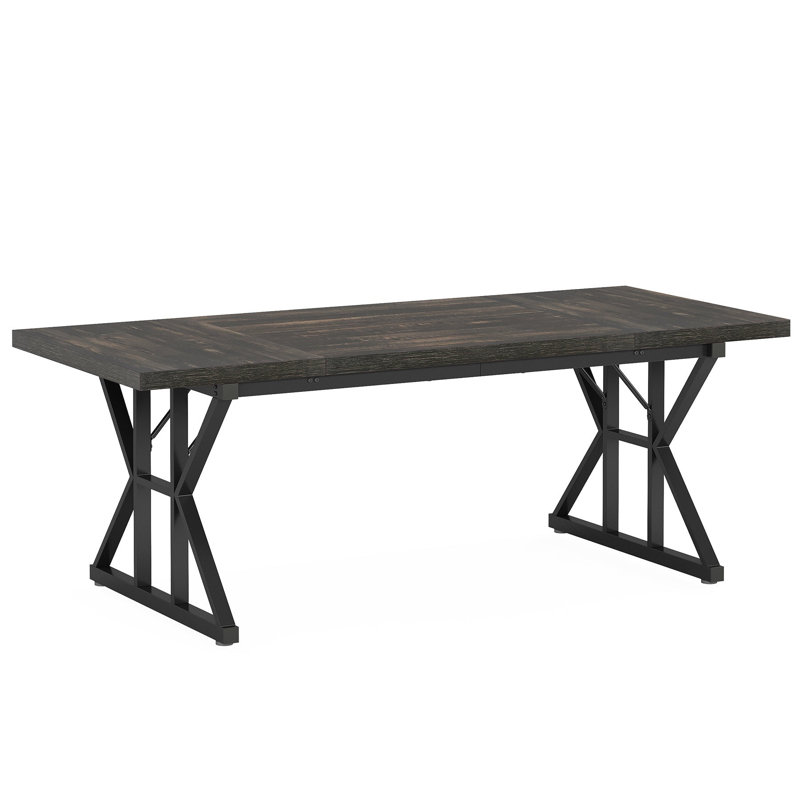 Taneja Metal Base Dining Table, 29.52"H x 70.86"L x 31.49"W, Brown/Black