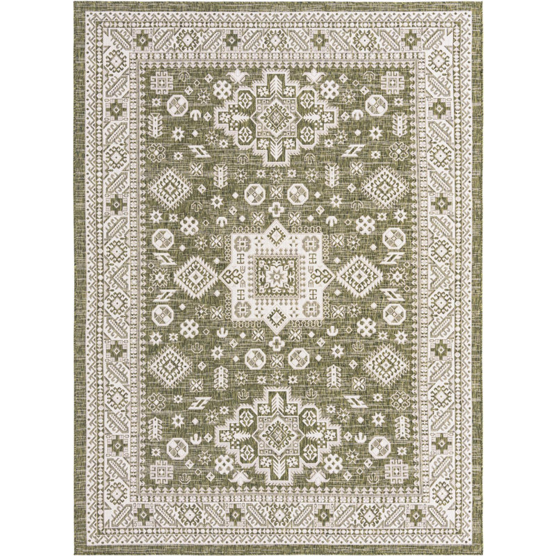 Outdoor Chand Area Rug Ivory-Green Color, Rectangle 7'10" x 11'