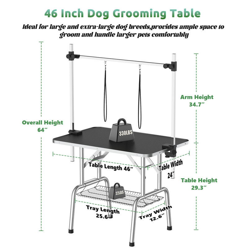 Table de toilettage pliable pour chien 36 pouces pour la maison avec bras réglable, H 29,3 po x l 46 po x P 24 po, Noir
