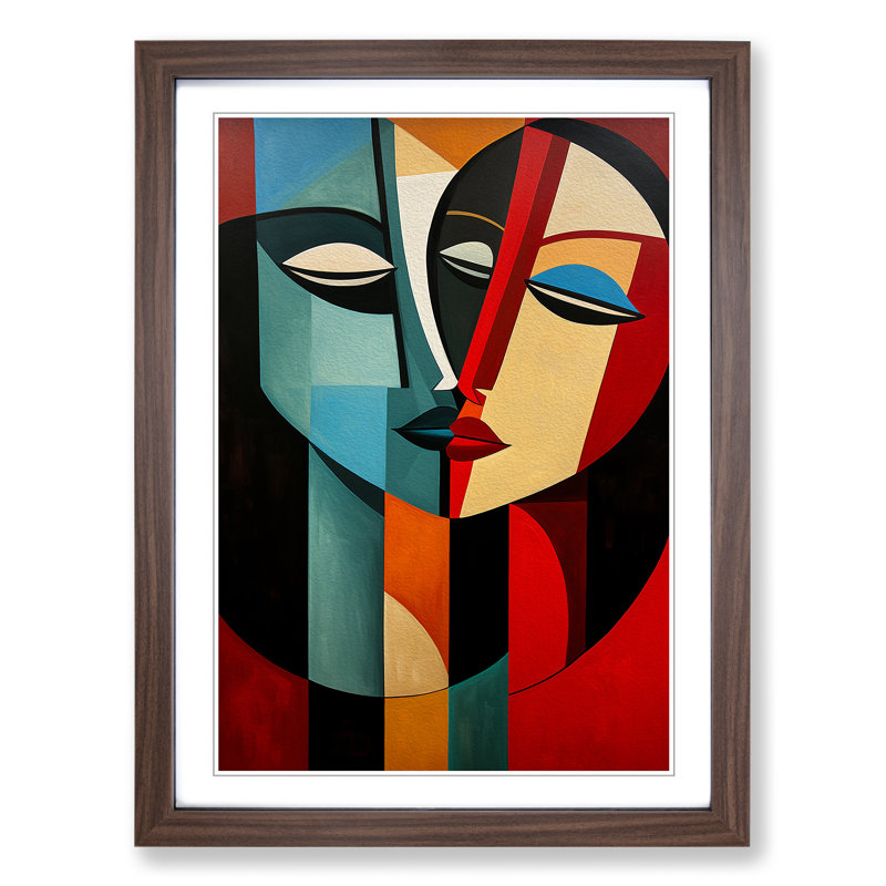XYZ-FRM-V1223-6311 Two Women In Love Constructivism - Single Picture Frame Print on Wood, 64cm H x 46cm W x 2cm D, Walnut 