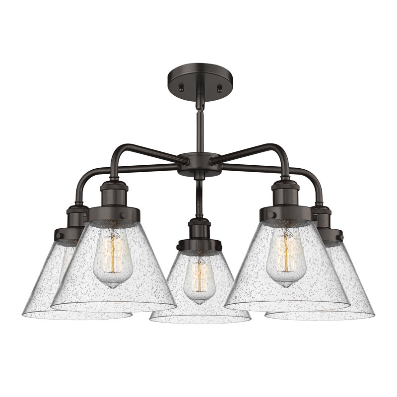 Lustre suspendu 5 lumières Cone, Grainé, Bronze huilé