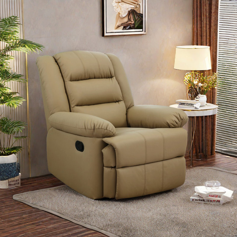 Tazeem Swivel Recliner, Khaki Faux Leather