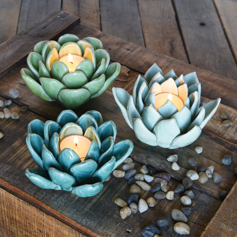 Porte-bougie succulent bleu pâle