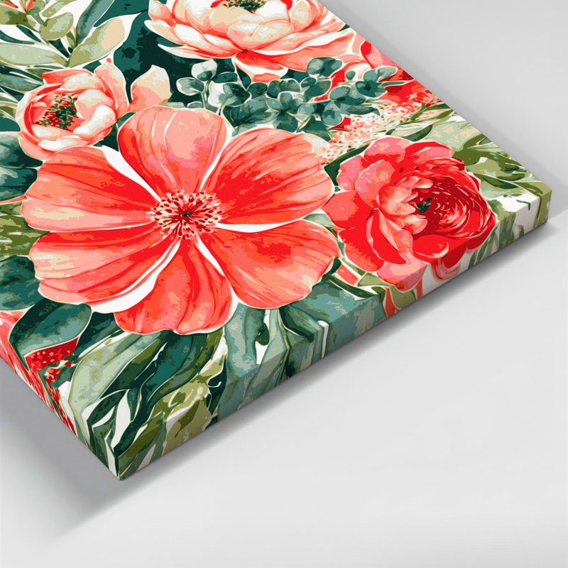 Aquarelle, art floral sur toile beige, H 32 po x l 32 po