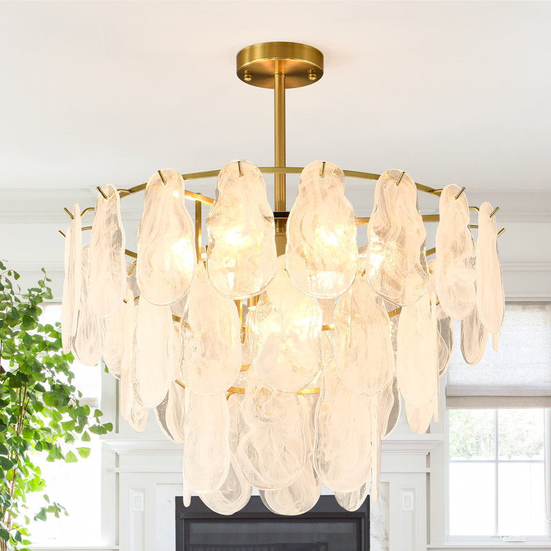 Modern Gold Chandelier, 23in 9-light Cloud Glass Mid Century Pendant Ceiling Light, 3 Tier Round Crystal Glass Chandelier For Living Room Bedroom Dining Room Kitchen Island Foyer