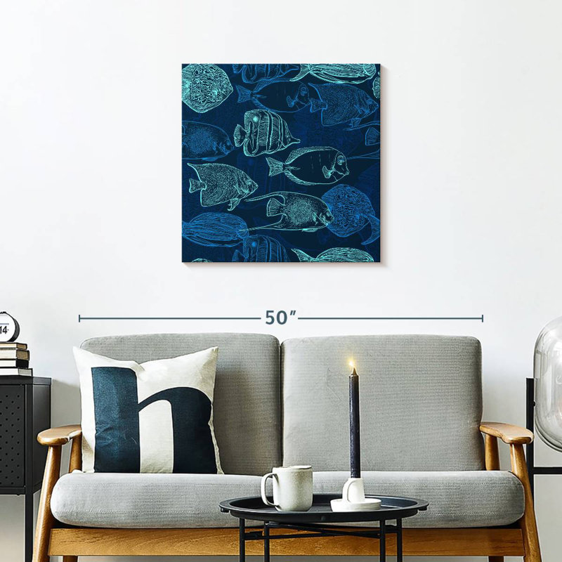 Brampt Blue Green Fish Outlines, 24'' H x 24'' W