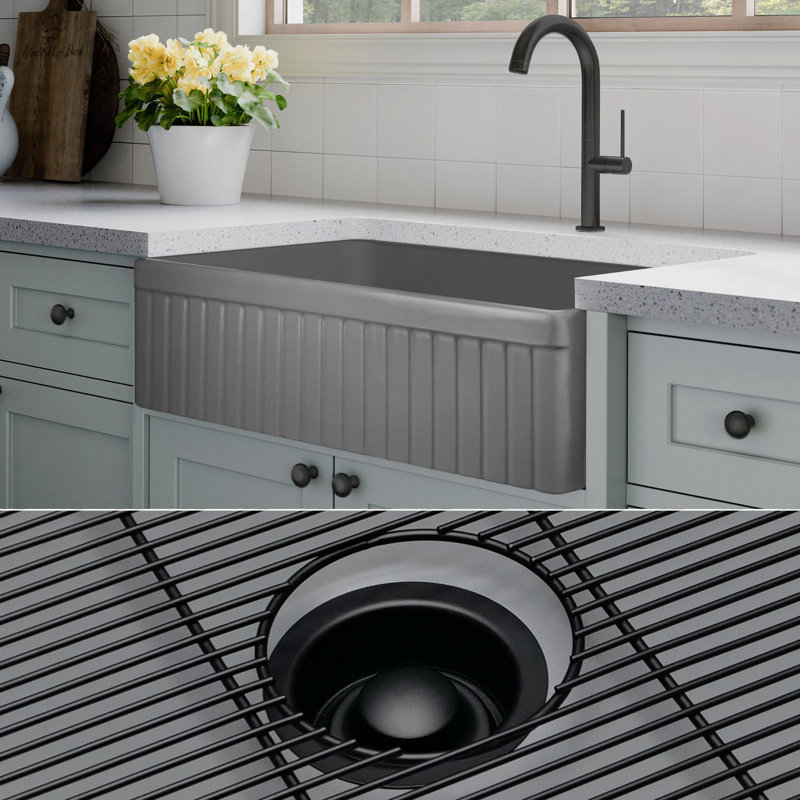 Luxury Solid Fireclay Farmhouse Sink, Matte Black Accessories