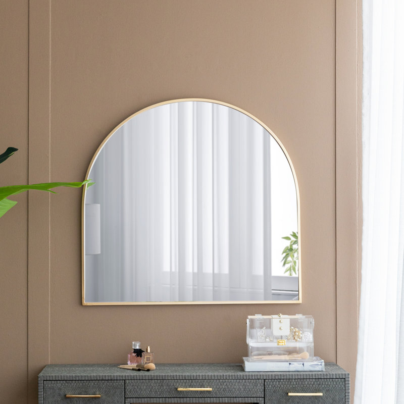 33" X 31"  Arched Decorative Accent Mirror With Iron Gold Frame, Wall Deor For Bathroom, Bedroom, Entryway, Mantel, Mirror