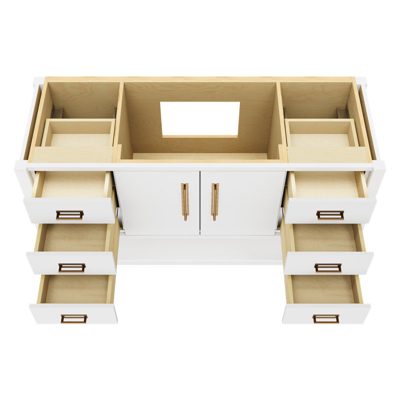 Meuble-lavabo simple très large Kiawah, Blanc pur, Or satiné, 60"