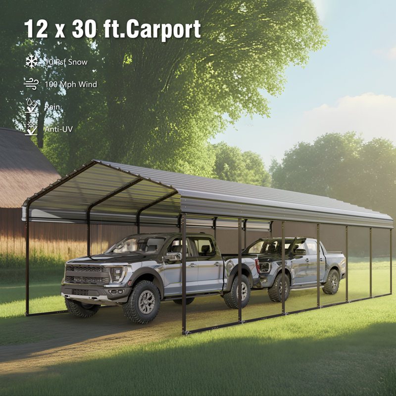 Abri d'auto 12 x 30 pi avec toit en acier galvanisé
