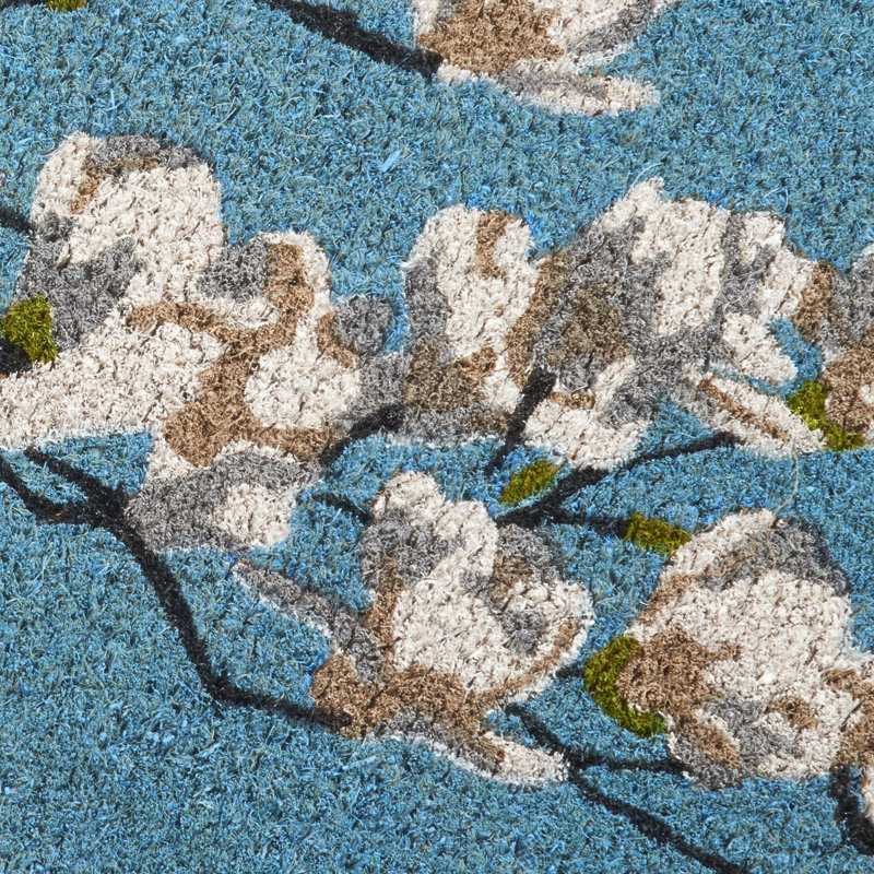 Yohane Magnolia Branch Entryway Doormat, 18" x 30" Thick, Magnolia Branch - Teal
