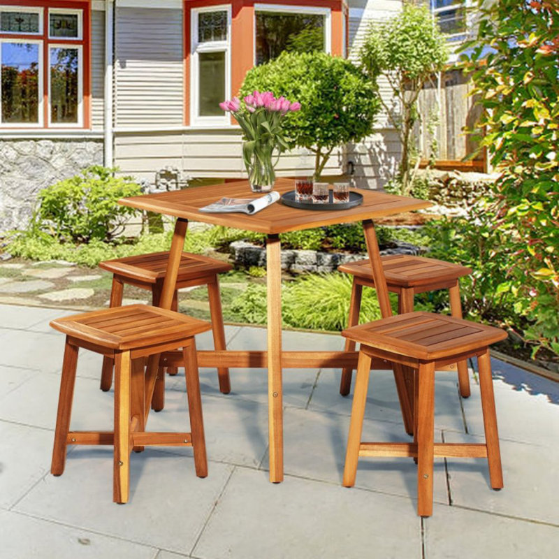 Jerrold 4 - Person Wood Patio Dining Set with Square Table