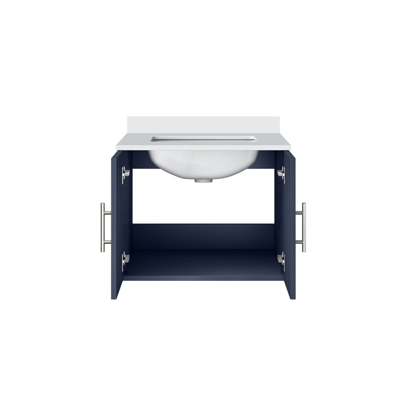 Meuble-lavabo compact avec comptoir Carrara, Marine, Quartz