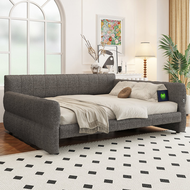 Upholstered Daybed With Usb, Gray