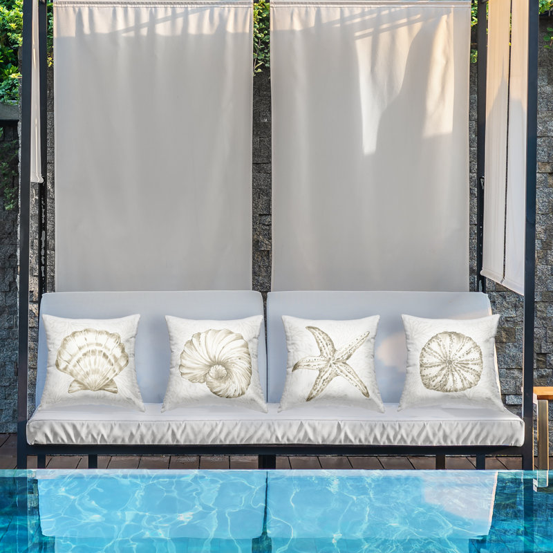 Ensemble de 4 coussins décoratifs Neutral Coastal Reef Shells
