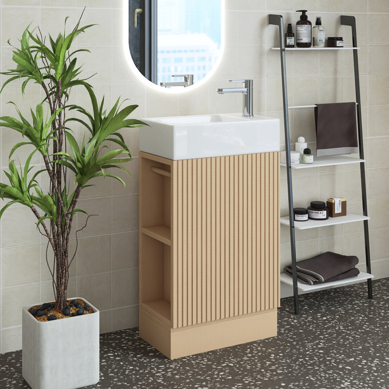 Jesara 18.6'' Single Bathroom Vanity with Ceramic Top, Natural