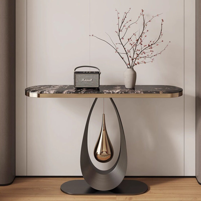 Console en métal de style italien, H 33,4 po x l 54,7 po x P 13,7 po, Noir / brun