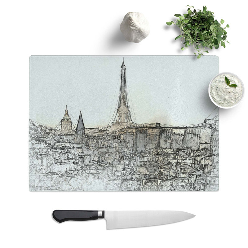 Glass Misty Eiffel Tower in Paris France in Abstract Chopping Board, 28.5 cm W x 20 cm L