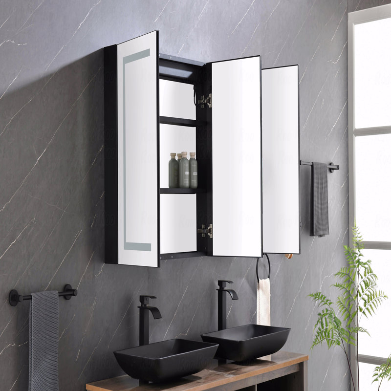 Armoire à pharmacie avec miroir à DEL 48 po x 30 po avec lumières, gradateur, désembueur, horloge, affichage de la température et USB