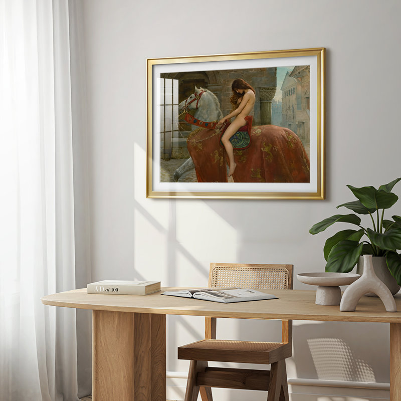 Lady Godiva-John Collier - reproduction encadrée avec passe-partout et verre - 1898, 22,5 x 30,5, Impression encadrée, Doré