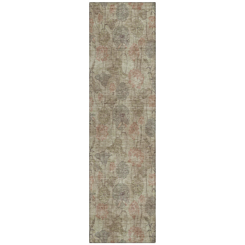 Tapis floral intérieur / extérieur lavable à la machine Jocelyn ACN2128, Tapis de couloir 2 pi 3 po x 7 pi 6 po