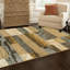 Tapis bleu clair et beige tissé à la machine 4 pi x 6 pi Patchwork