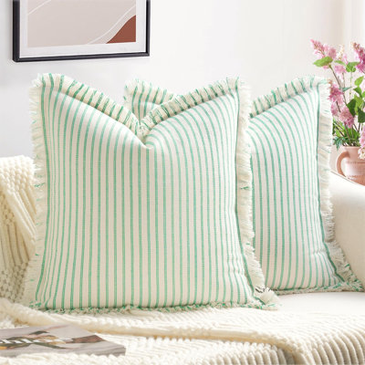 Set of 2 Striped Throw Pillow Covers with Fringe