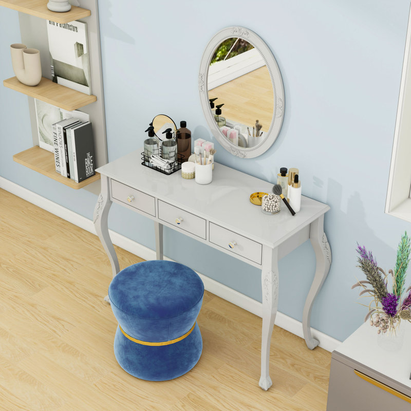 Meuble-lavabo 3 tiroirs avec miroir ovale, Argent argent